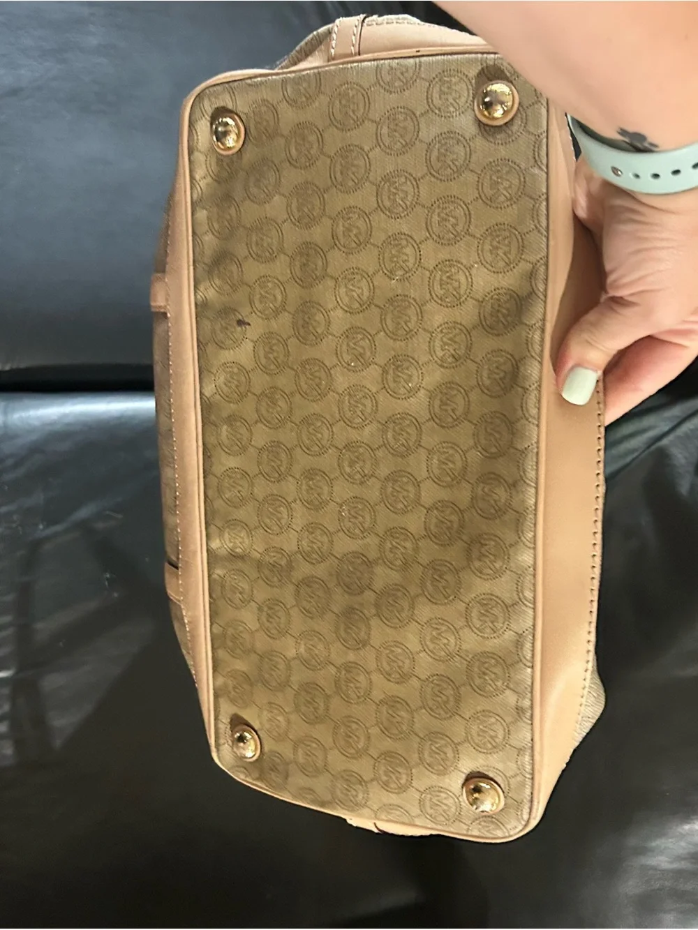 Michael Kors Beige Monogram Tote with Light Pink-Tan Trim